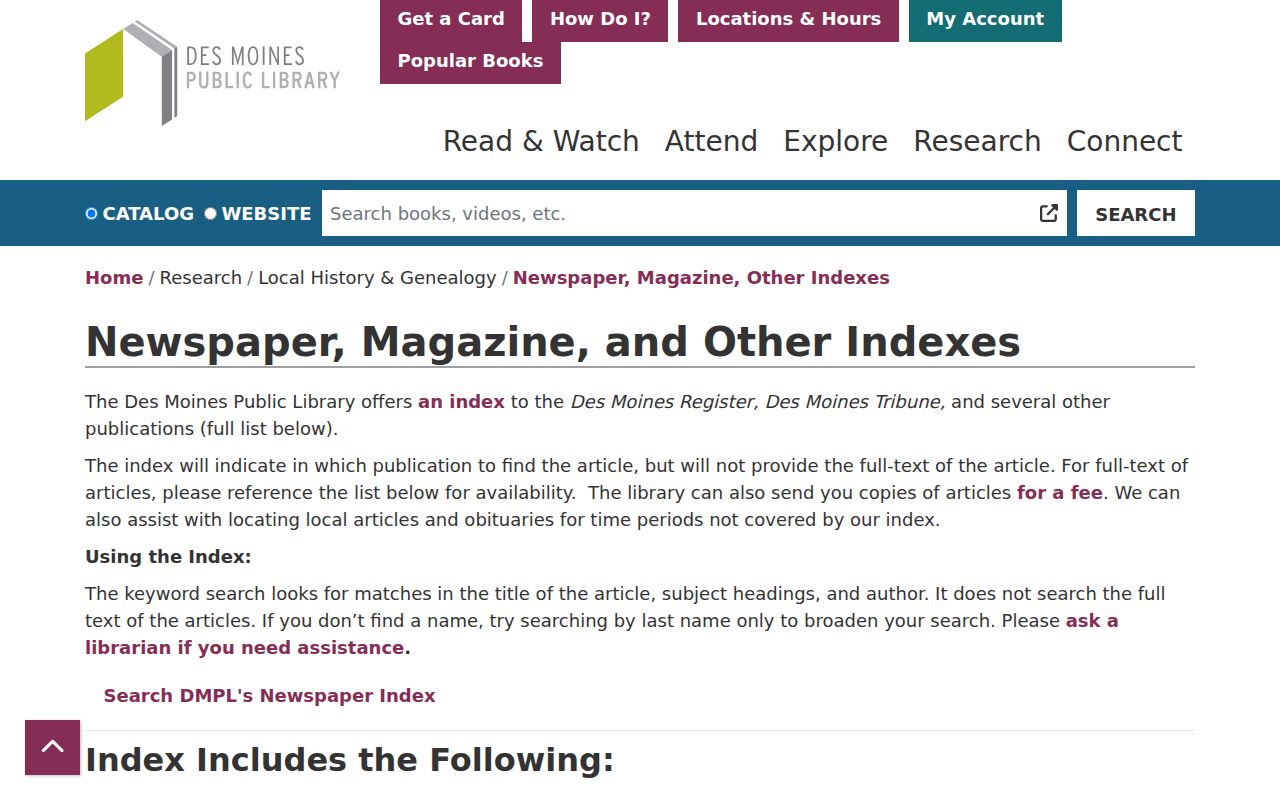 Des Moines city directory newspaper and obituary index