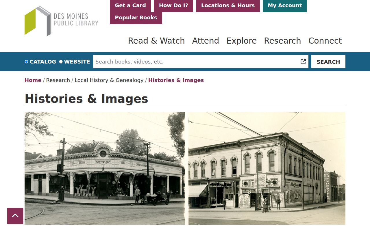 Des Moines previous residents library histories and images collection